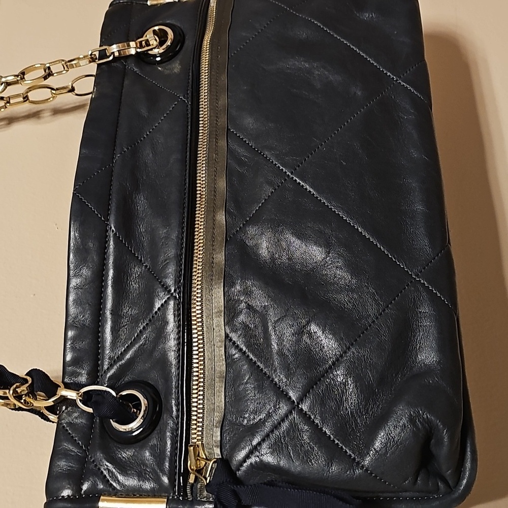Lanvin Amalia Elegant Navy Quilted Shoulder Medium Bag
